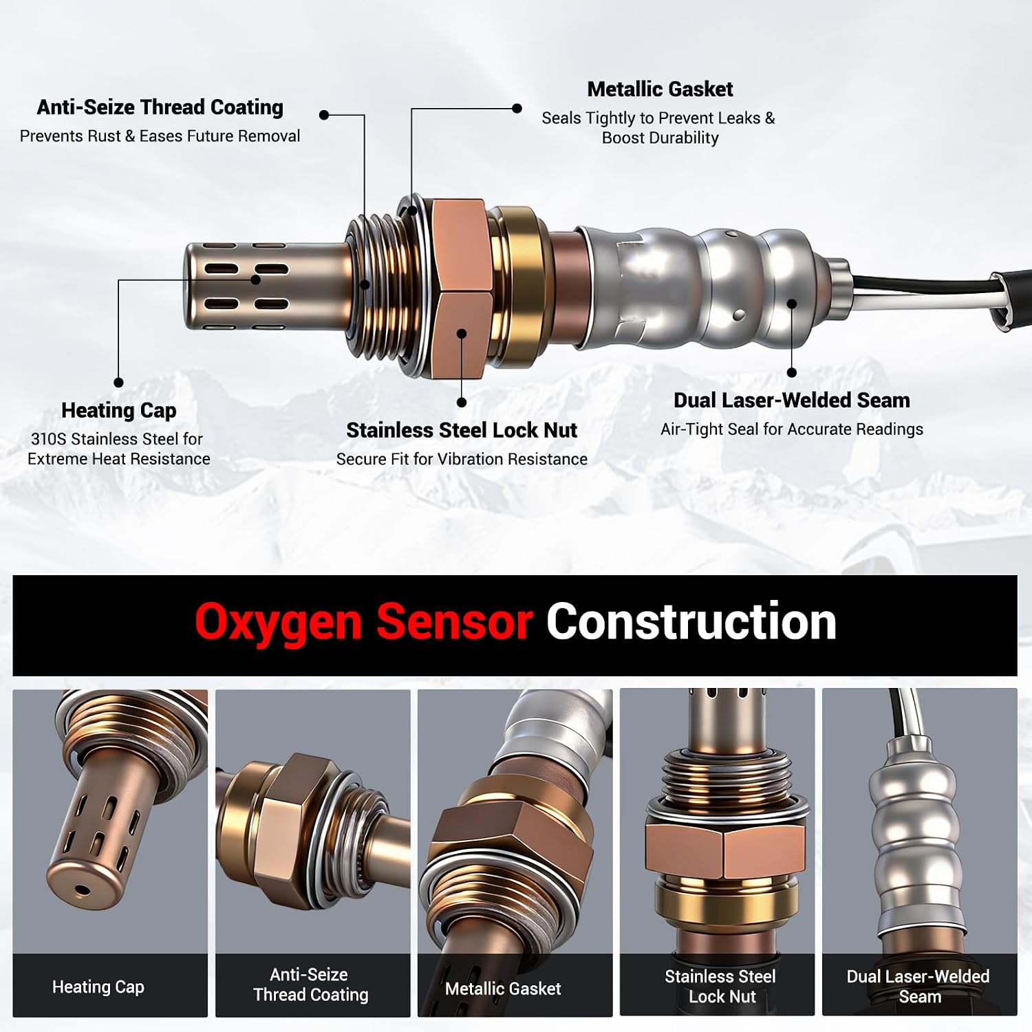 O2 Oxygen Sensor Compatible with Benz CL500 00-01, CL600 98-99, E320 98-00, E420 1997, E430, ML320, ML430, S430, S500, S600, SL500, SL600, 2-PC Set, Replace# 0005409717, 0015402817
