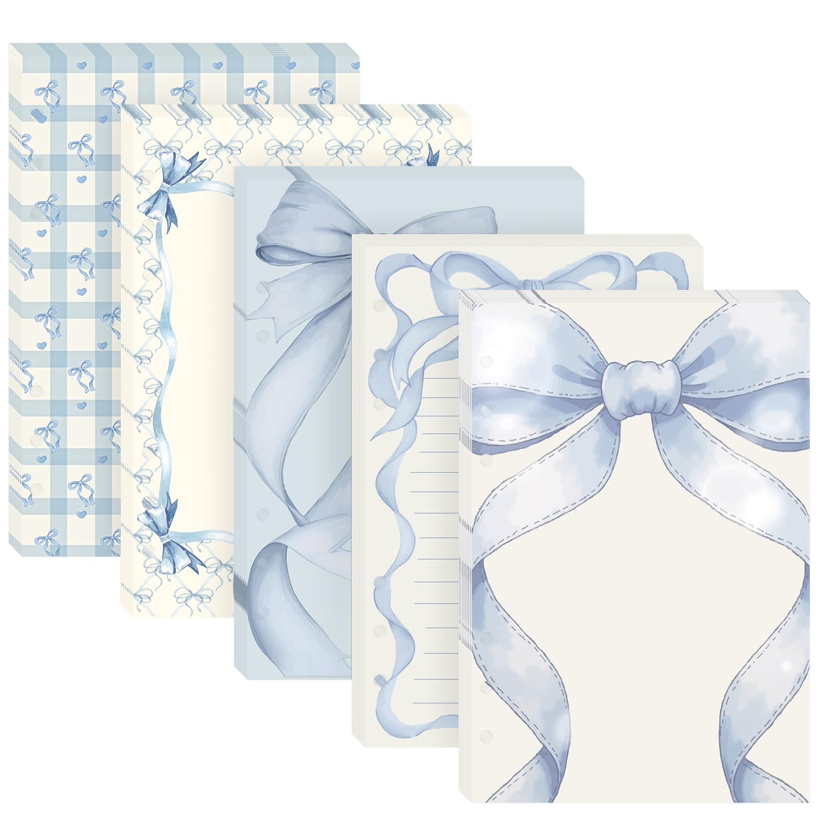 100 Sheets Blue Bow A5 Refill Paper - 120GSM Thick Loose Leaf, 6 Hole For Planner Binder, Pink