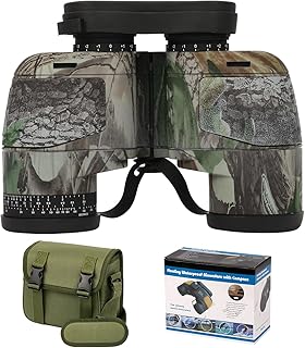 Fetch Falcon10x50 BAK4 FMC Marine IPX7 Binoculars (2023 Rangefinder, Digital Compass, and Temperature-Compact) Multi-Functional Marine with Harness and Neck Strap (Camo Maple Leaf Compass)