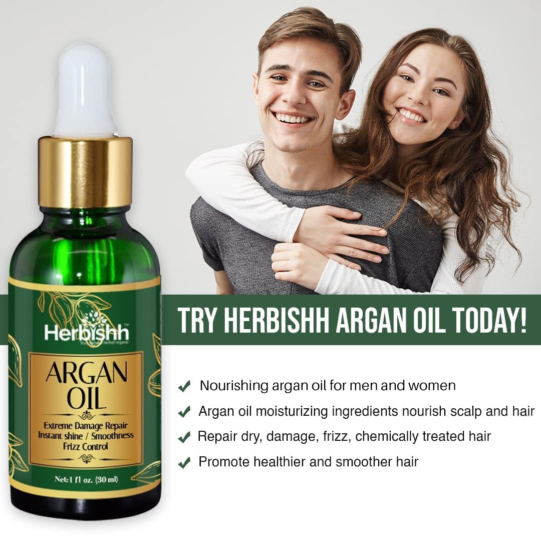 Herbishh Argan Oil Deep Condition Treatment for Hair Frizz Control & Damage Repair 30ml - Image 4