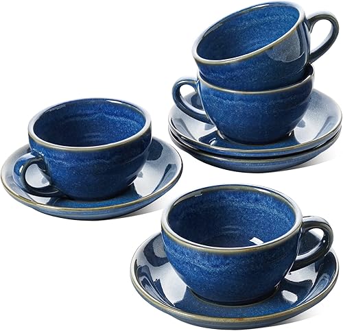 Miniatura 1 de LE TAUCI Tazas de capuchino de 8 onzas con platillos, taza de café grande de cerámica para Au Lait, doble shot, latte, café moca, té, juego de 4,