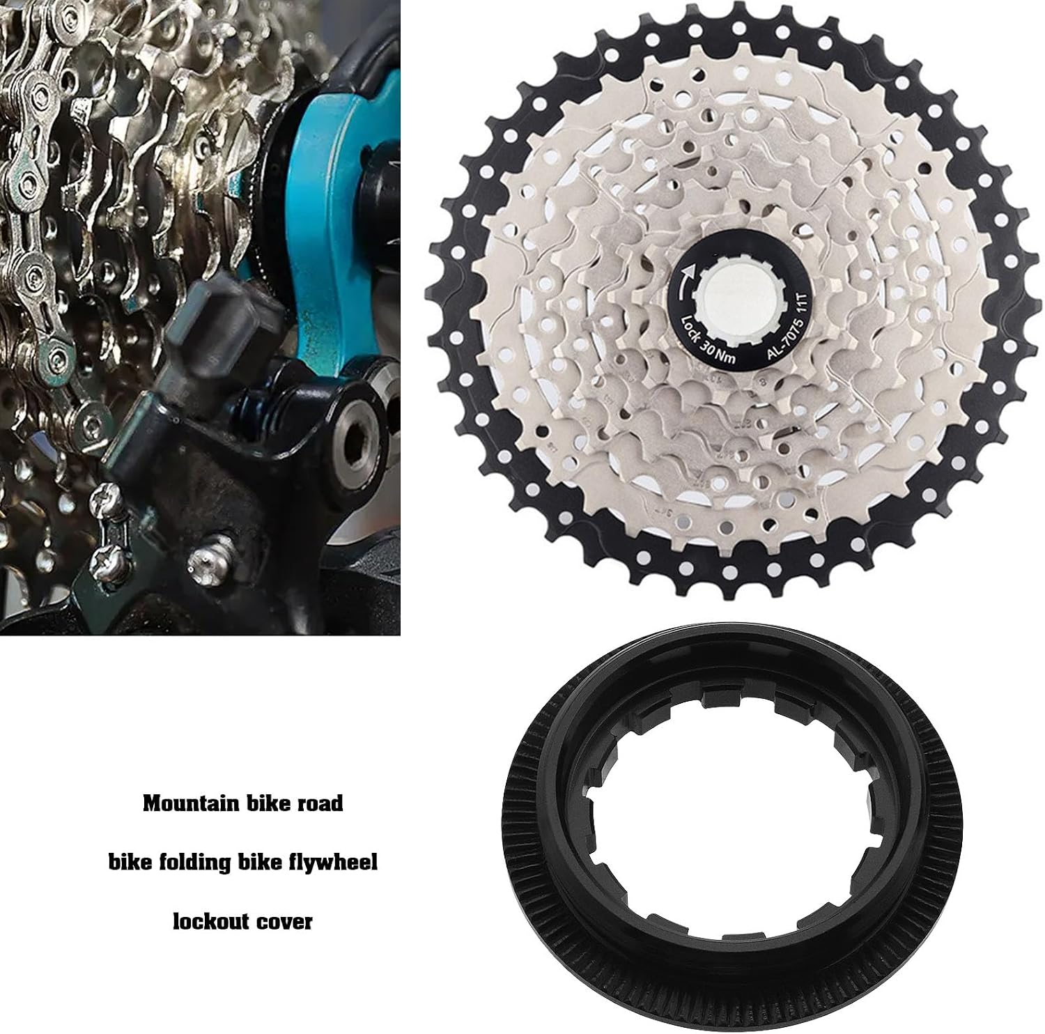 2PCS 11T Cassette Lock Ring Aluminium Alloy Lockring Bicycle Flywheel Ring Cover 36mm Diameter for Mountain Road Bikes Black & Red