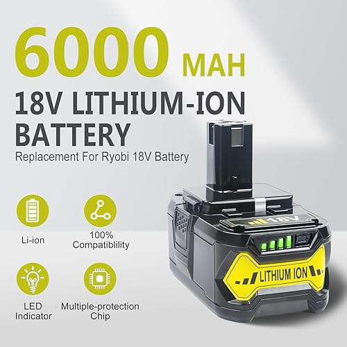 Miniatura 2 de FSKE Paquete de 2 baterías de repuesto de 6.0Ah para Ryobi 18 V batería de iones de litio P102 P103 P104 P105 P108 P189 P190 P197 PBP005 BPL-1815