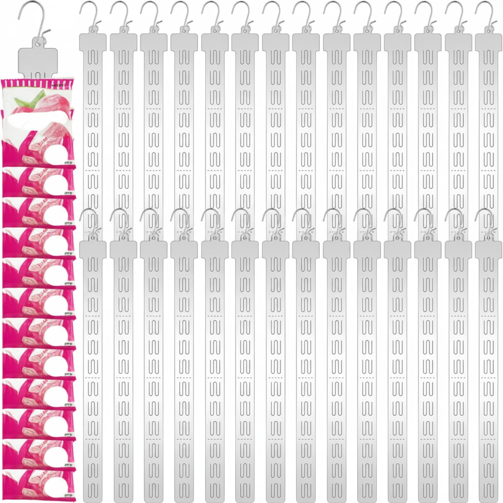Tigeen 100 Pcs 12 Station Retail Hanging Merchandise Strips with S Hooks 21.3 Inch Plastic Display Strips with Removable Header Merchandise Display for Grocery Retail Store