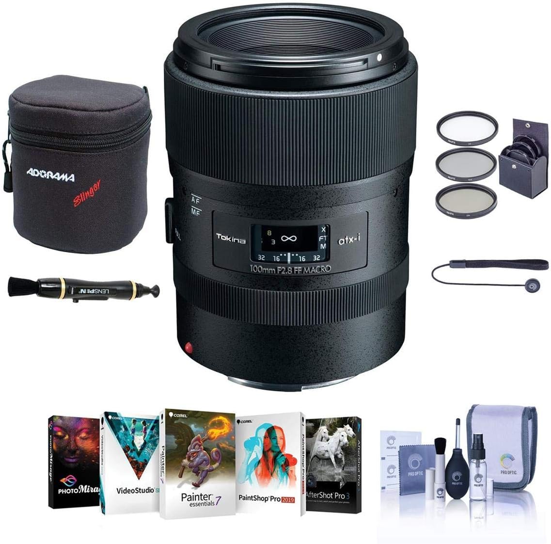 Tokina ATX-i 100mm f/2.8 Macro Lens for Nikon F, Bundle with ProOptic 55mm Filter Kit, Lens Case, Lens Cleaner, Lens Cap Tether, Cleaning Kit, PC Software Kit