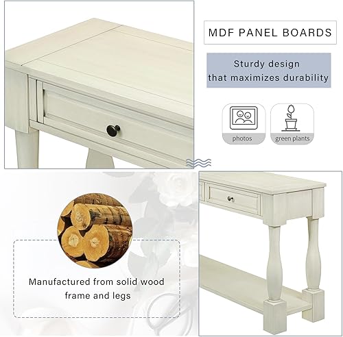 Miniatura 13 de merax LUMISOL - Mesa consola de 64 pulgadas de largo con 3 cajones y estante inferior, mesa de entrada para pasillo, sala de estar, fácil montaje