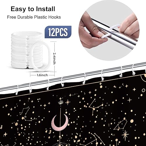 Miniatura 4 de Yookeb Cortina de ducha gótica del zodiaco con fases lunares, constelación, astrología, galaxia, misteriosa, tarot, bruja, estética, 60 pulgadas de