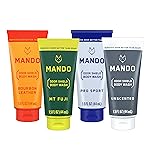 Mando Mini Body Wash - 24 Hour Odor Control - Removes Odor Better than Soap - 1.5 Ounce Tubes (Pack of 4, in 4 scents: Bourbon Leather, Pro Sport, Mt Fuji, Unscented)