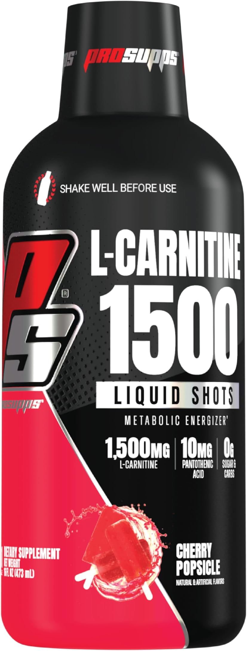 PROSUPPS L-Carnitine Liquid 1500, Stimulant-Free Liquid Shots for Men & Women - Clean Workout Drink for Energy, Performance & Muscle Recovery - No Sugar, No Carbs - 31 Servings, Cherry Popsicle