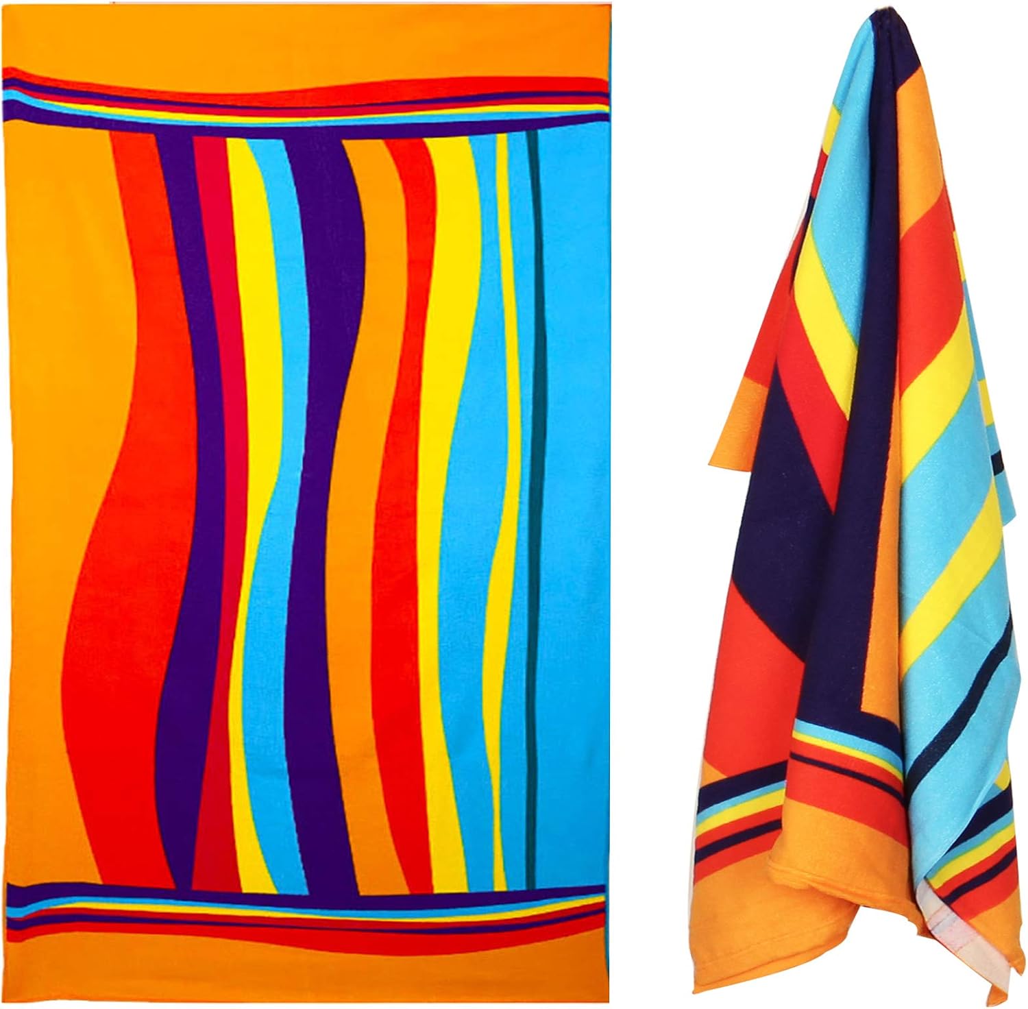 RYGAR Oversized Beach Towel Extra Large Beach Blanket Towels Portable Ultra Soft Super Water Absorbent Microfiber Striped Swim Bath Towels for Girls Women Adults 40x70 inch (Yellow, 40×70")