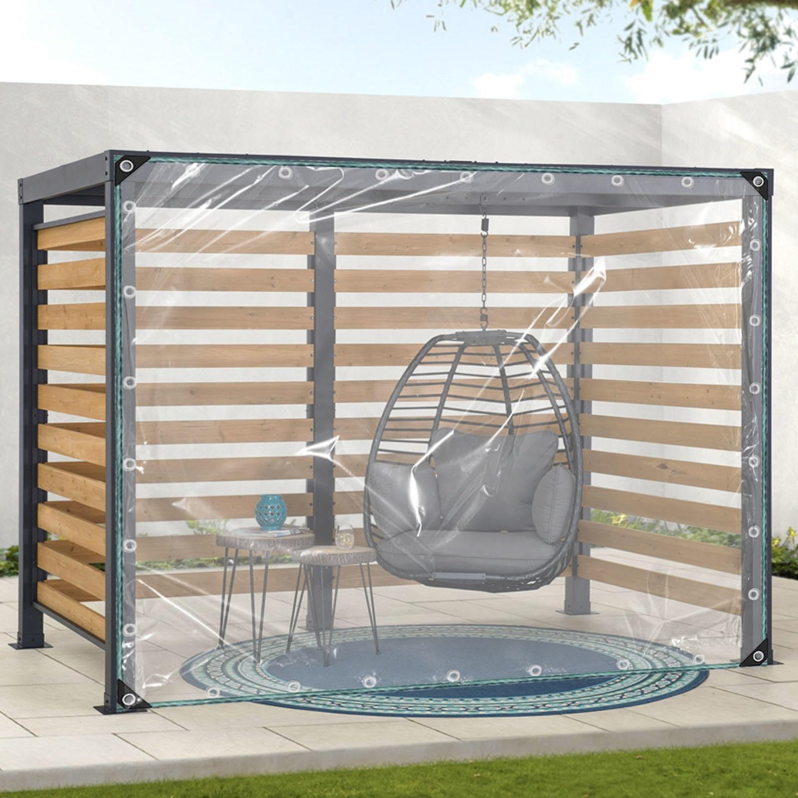 Transparent Waterproof Tarpaulin,1x1m,1.5x2m,2x2m Pvc Rainproof Cloth,Outdoor Canopy Balcony Rainproof Tarps,Heavy-Duty Tarpaulin Side Panel,With Grommets,LxW-4x2.8m/13.1x9.2ft