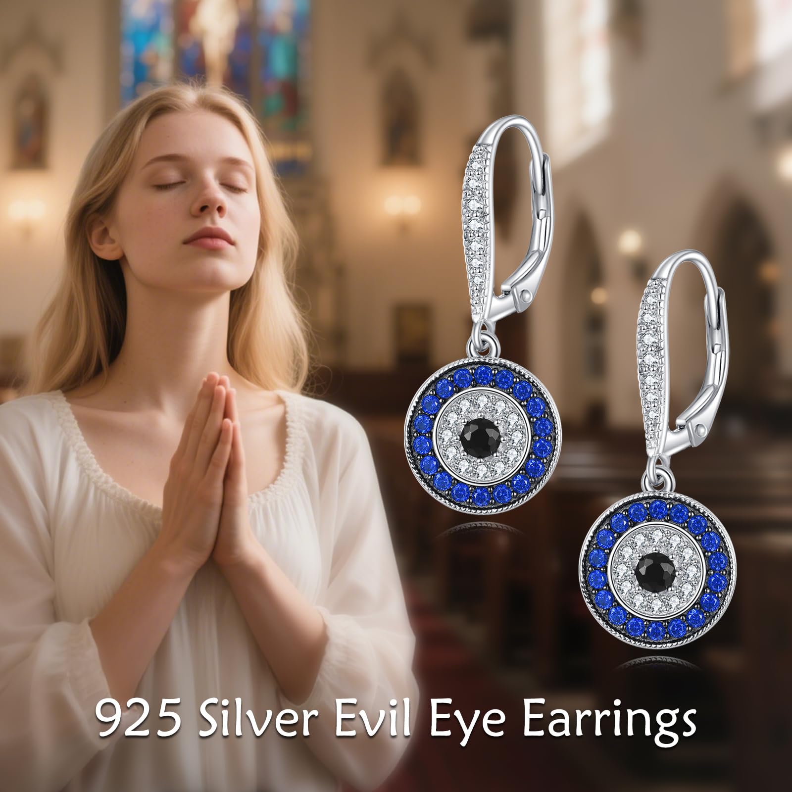 VONALA Pendientes de ojo turco para mujer, plata de ley 925, aretes colgantes de gota de mal de ojo, regalos para familiares y amigos