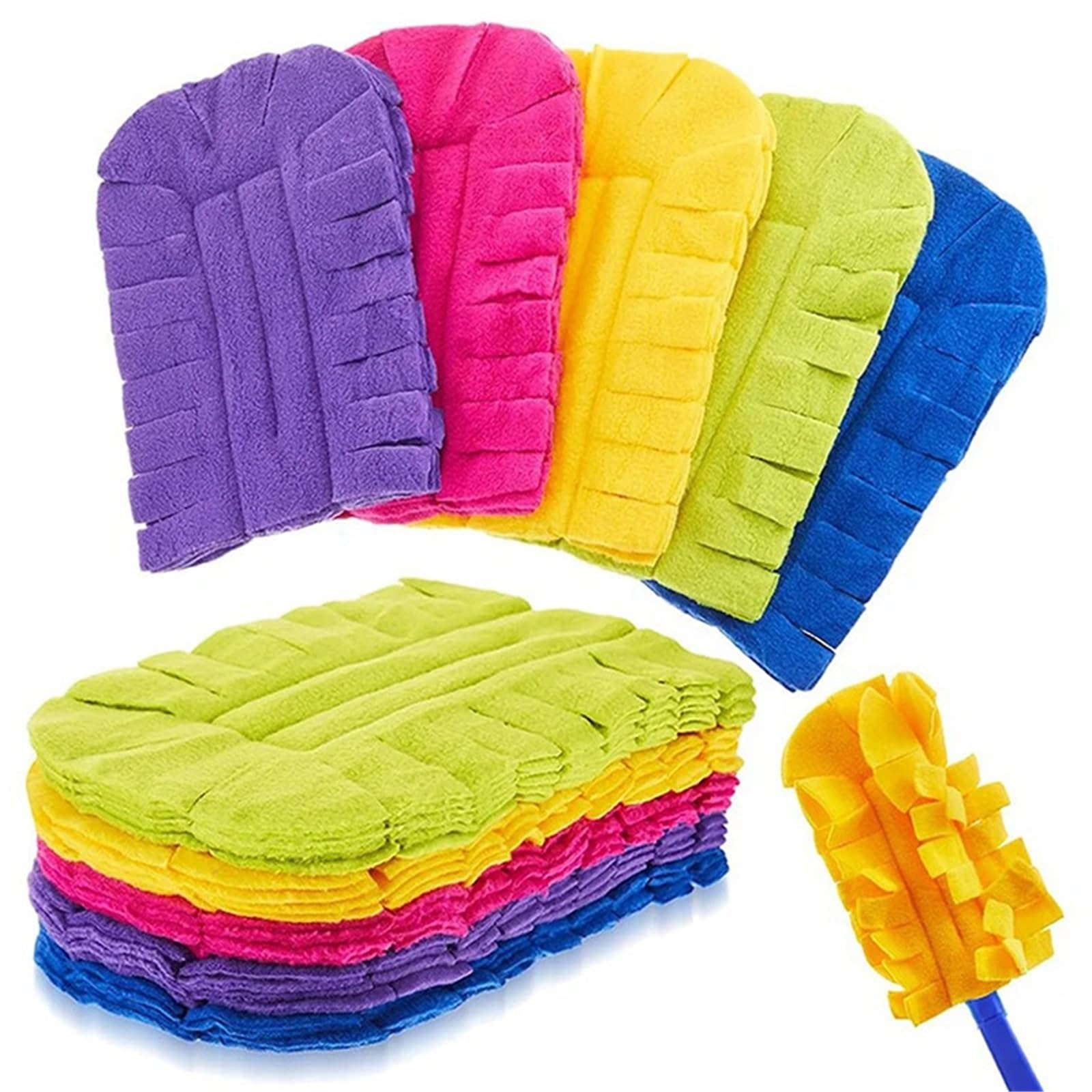 6-Pack 360° Electrostatic Duster Refills with White Handle - Washable & Reusable Microfiber for Home Cleaning