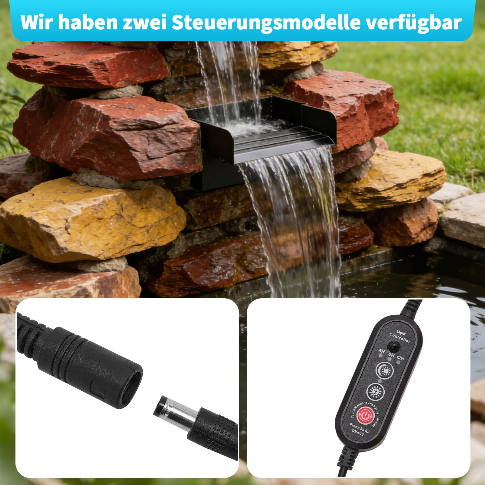 12'' Pool Wasserfall Spillway mit 45W Pumpe 3000L/H Edelstahl-Teichbrunnen, Bunte LED beleuchtete Outdoor-Springbrunnen, Wasserfluss Spillway Set 30cm für Koiteich, Schwimmbad, Garten