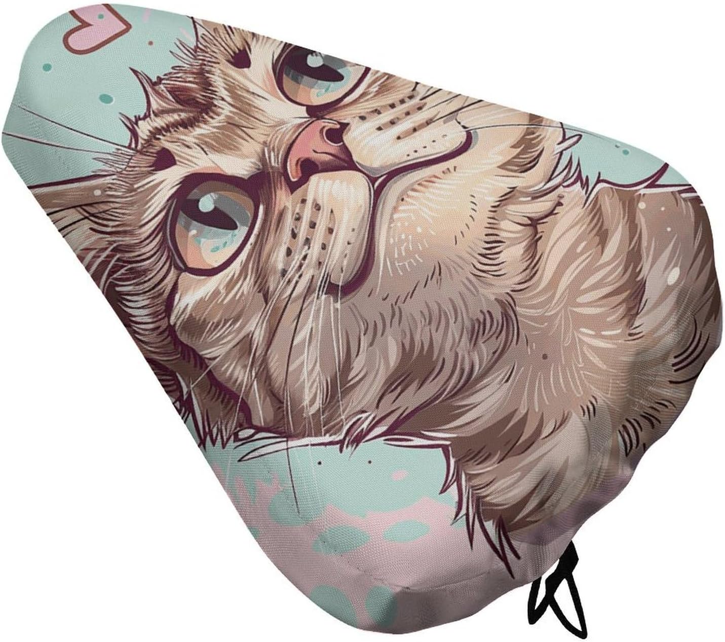 Soft Padded Cute Cat Bike Seat Cover, Waterproof Comfort Cushion for Men Women with Drawstring, Extra Wide Stationary Bike Seat Cushion Fit for Bicycle Mountain Exercise Road Bikes