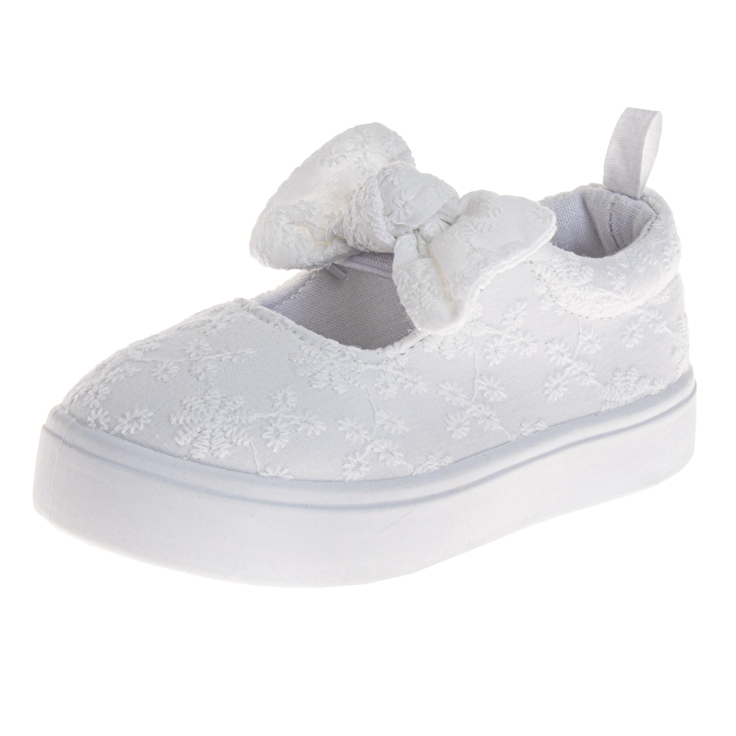 Laura Ashley Toddler Girl Shoes - Slip On Wedding Party Casual School Mary Jane Shoes for Girls - White 6 Toddler