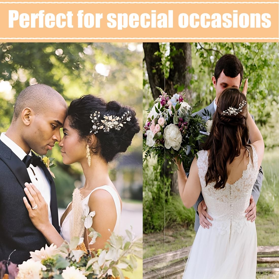 Accessori per Capelli Oro, 3 Pezzi Fermaglio Capelli Oro, Cristalli e Perle Pettine Sposa per Capelli, Accessori per Capelli Donna e Ragazze