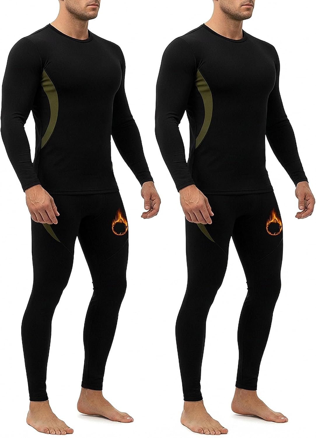 Patelai 2 Pack Men Thermal Underwear Set Fleece Lined Base Layer Set Gear Winter Hunting Top Bottom for Cold Weather Gift