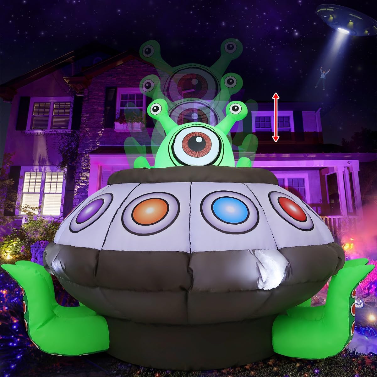 GOOSH 5.2 FT Halloween Inflatables Animated Alien Decorations Blow Up Yard with Spaceship Built-in LEDs for Garden Lawn Indoor Party Decor