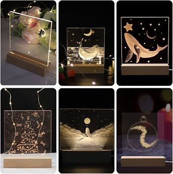 CDIYTOOL 2Pcs Wooden LED Light Display Base, 7 Colors Brightness Adjustable Rectangular Wooden Lighted Base Stand for Acrylic Crystal Glass Plate Resin Art