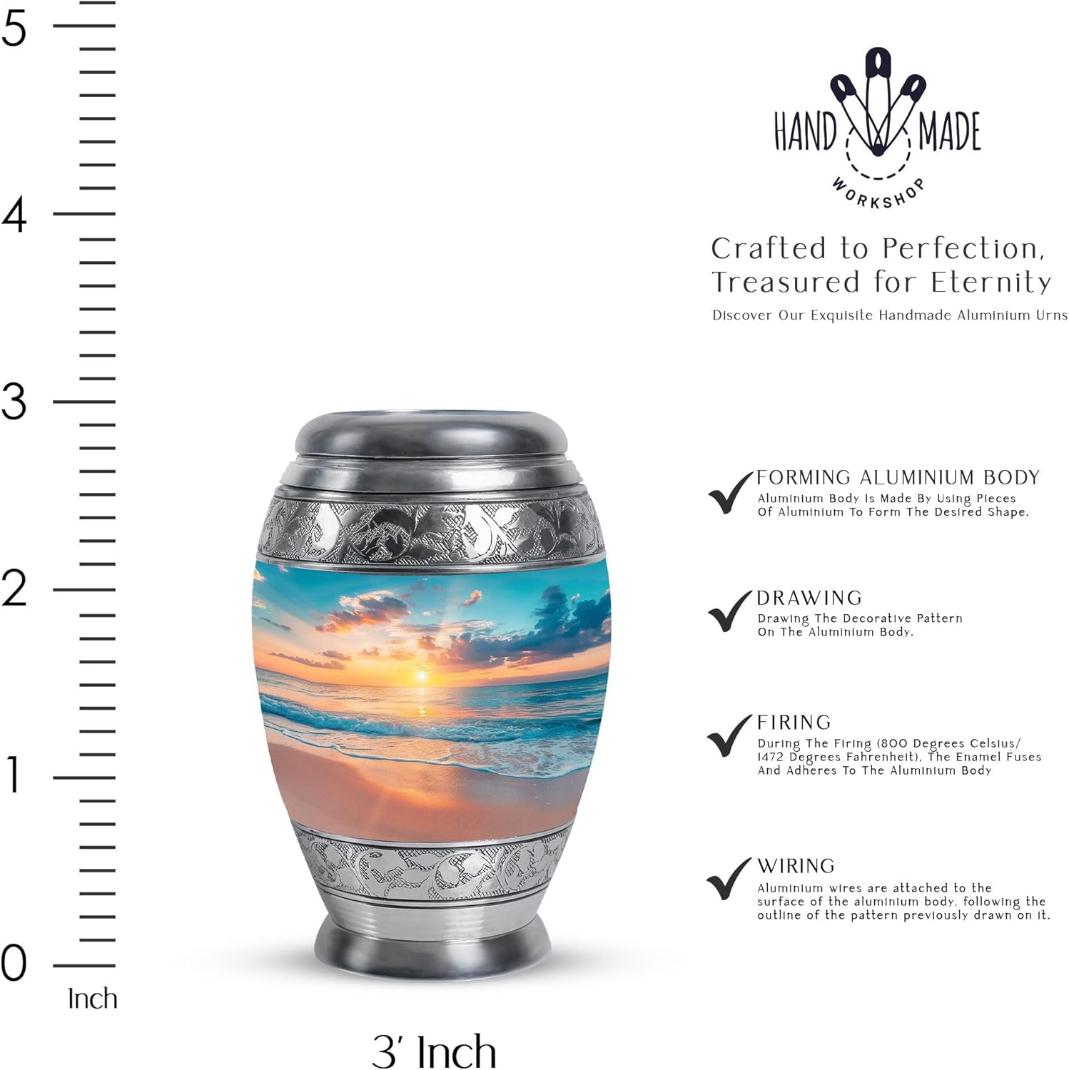 Beach Urn - Mini Urns for Human Ashes - Companion Urn - Cremation Urns for Adult Ashes Men - (3 inch Pack of 1)