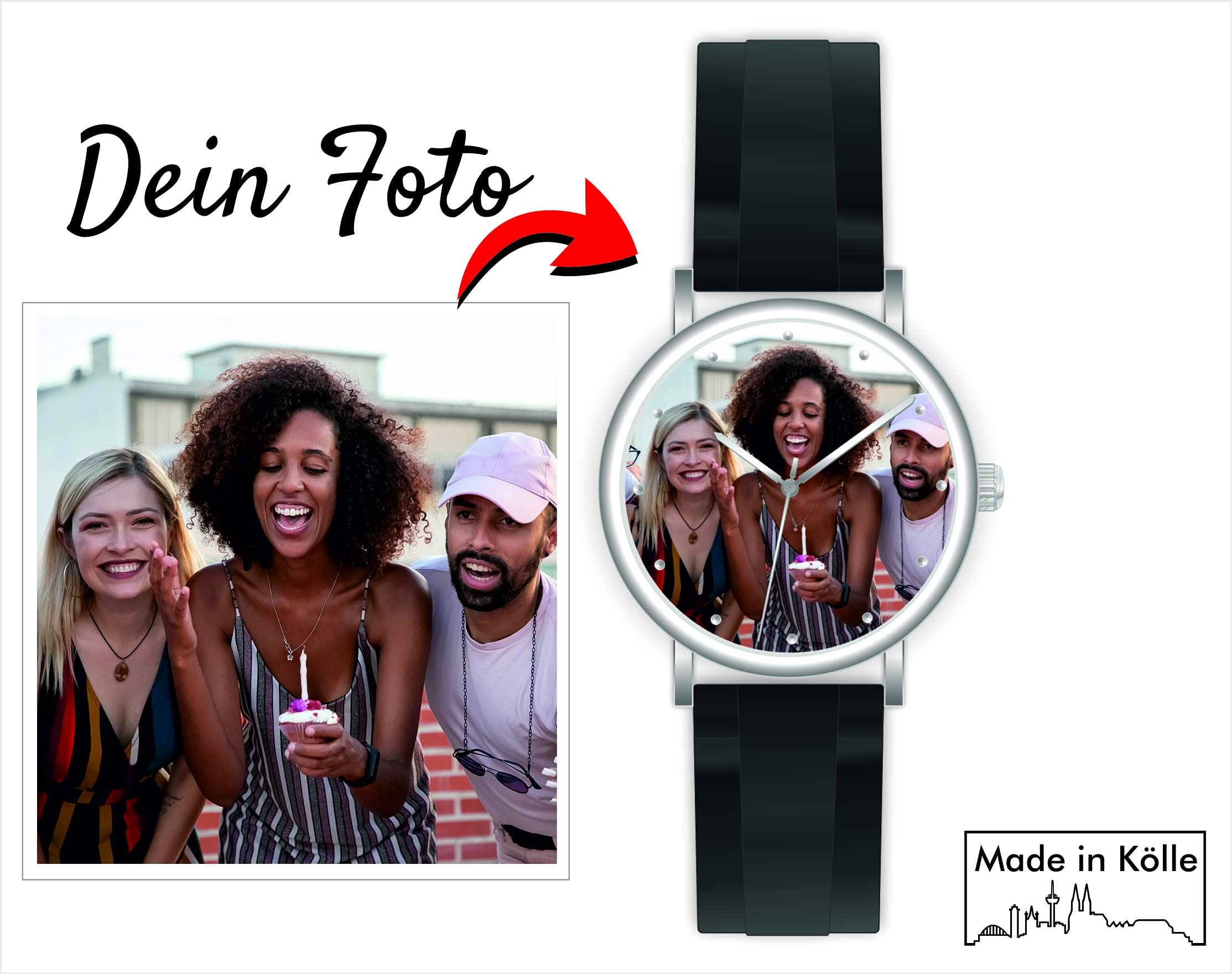 memories Reloj con foto personalizada reloj de 40 mm con imagen 3BAR reloj fotográfico fabricado en Alemania, plata, Correa