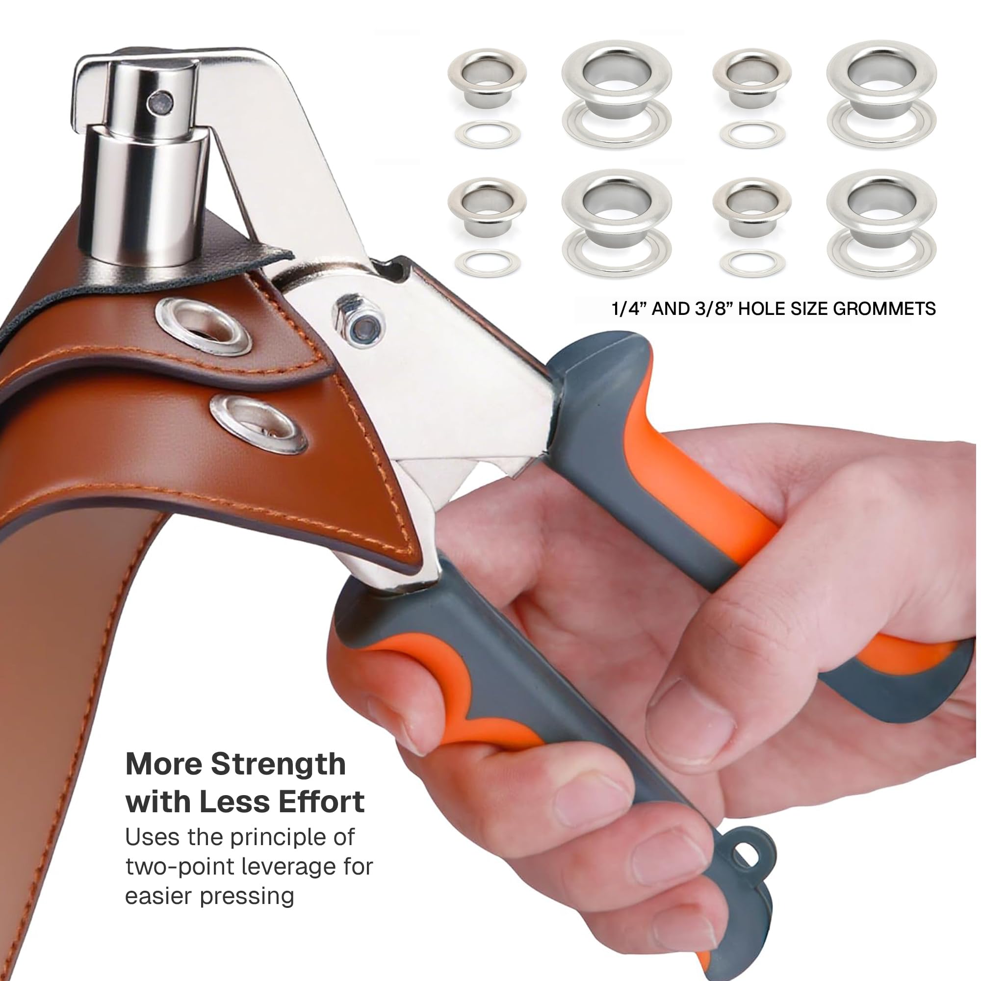 CRAFTMEMORE Kit de herramientas de ojales con 200 ojales plateados, alicates de doble cabeza de 3/8 y 1/4 pulgadas, para lonas, anillos de tela, cuero, tiendas de campaña, vinilo, lona