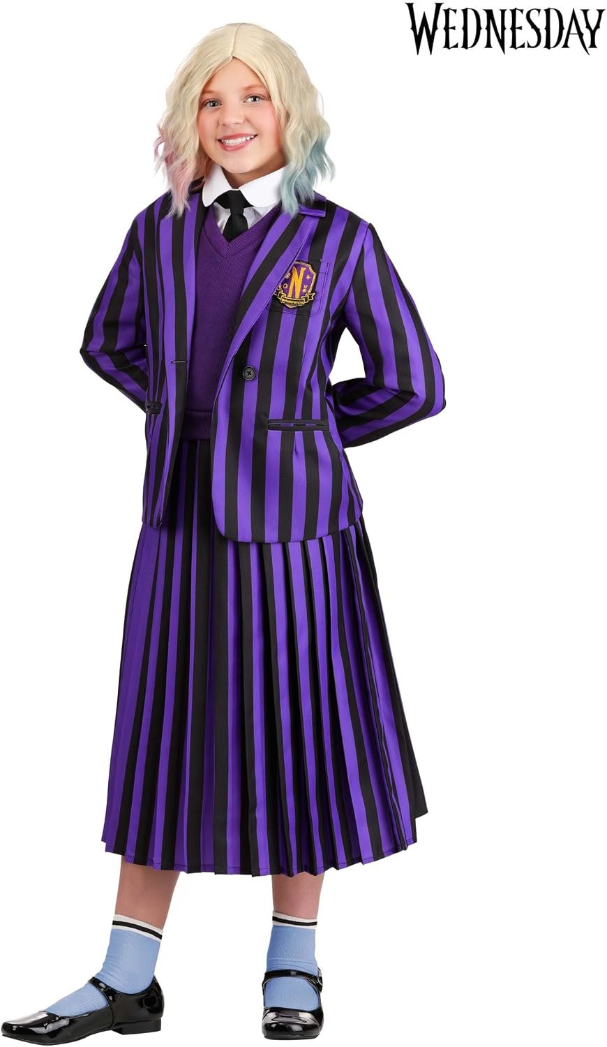 Nevermore Academy Enid Sinclair Girls Costume with Jacket, Skirt, Vest, Shirt, & Tie | Wednesday Themed Halloween Outfit