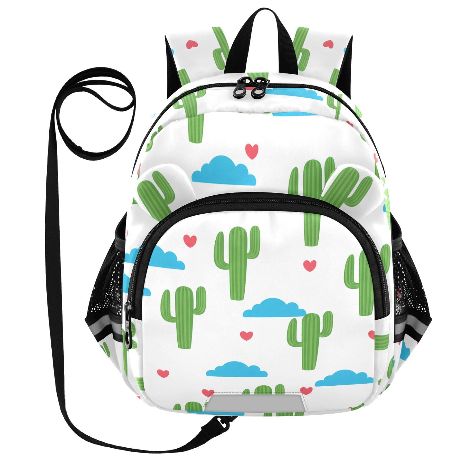 Cactus Cloud Heart White Toddler Harness Backpack for Boys Girls 3-6 Years Kids Backpack with Anti Lost Safety Leash Baby Protection Backpack for Travel Preschool Walking