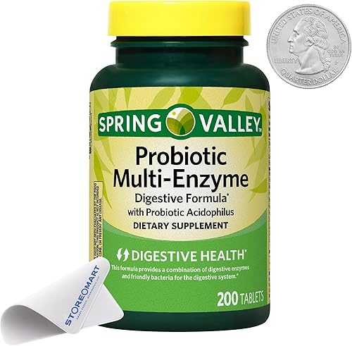 Spring Valley - Tabletas probióticas de fórmula digestiva multienzimática, 200 unidades, 3 tabletas por día