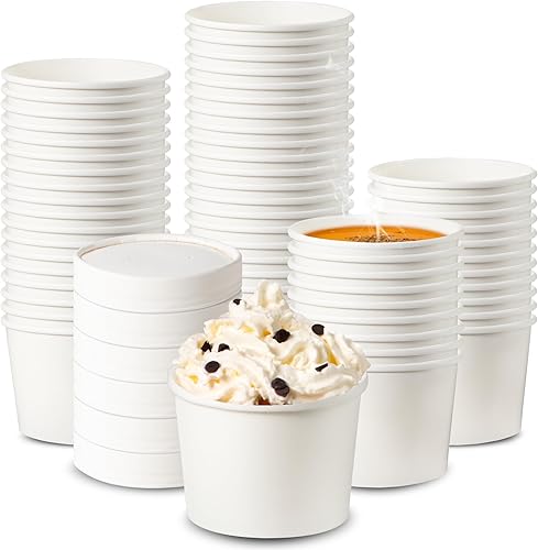 Paquete de 50 vasos de papel blanco de 12 onzas con tapa ventilada cubo desechable de helado de estraza para helado almacenamiento de borde