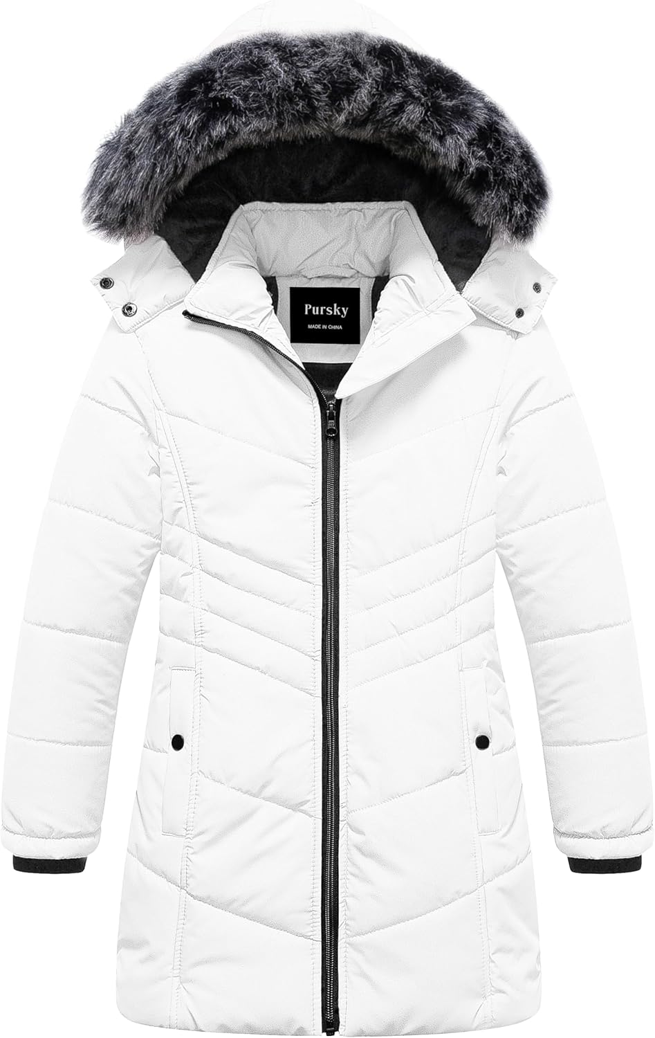 Pursky Girls' Warm Winter Coat Long Parka Fleece Lined Waterproof Puffer Jacket With Removable Hood