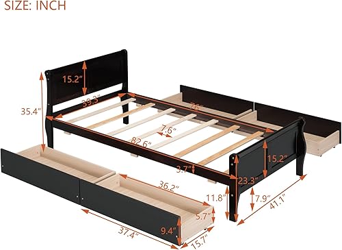 Miniatura 155 de Cama de plataforma de madera de tamaño individual con cabecera en forma de casa, soporte de listones de madera, para dormitorio de niños, niñas,