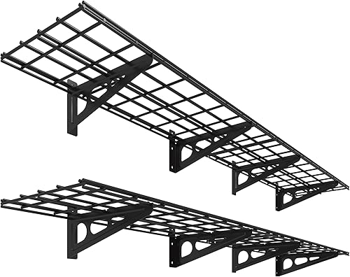Miniatura 14 de FLEXIMOUNTS Paquete de 2 estanterías de garaje de 2 x 4 pies, estante de pared de almacenamiento de garaje, 24 x 48 pulgadas, negro, serie clásica