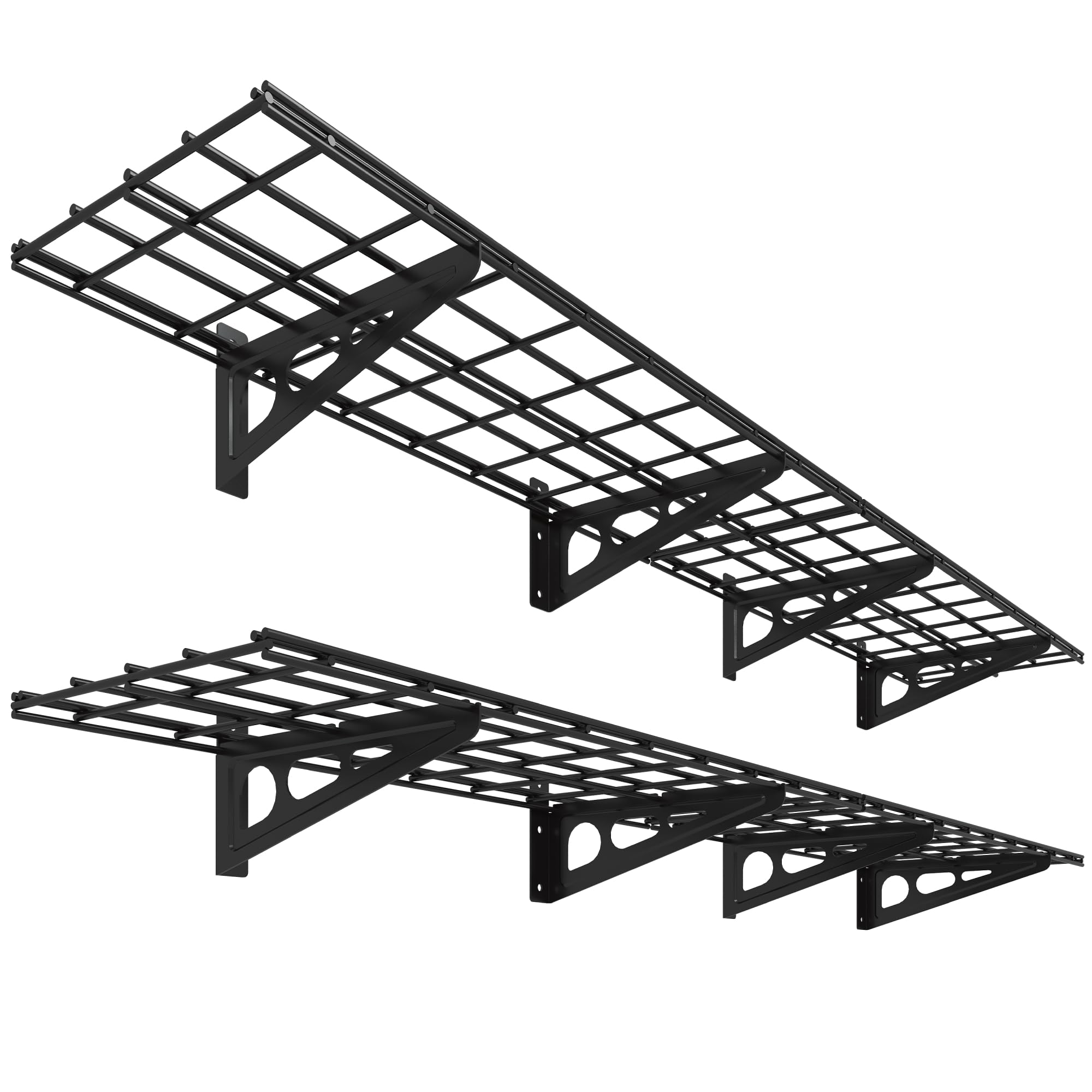 FLEXIMOUNTS 12-inch-by-72-inch Wall Shelf Garage Storage Rack Wall Mounted Floating Shelves,1x6ft,Black, 2-Pack