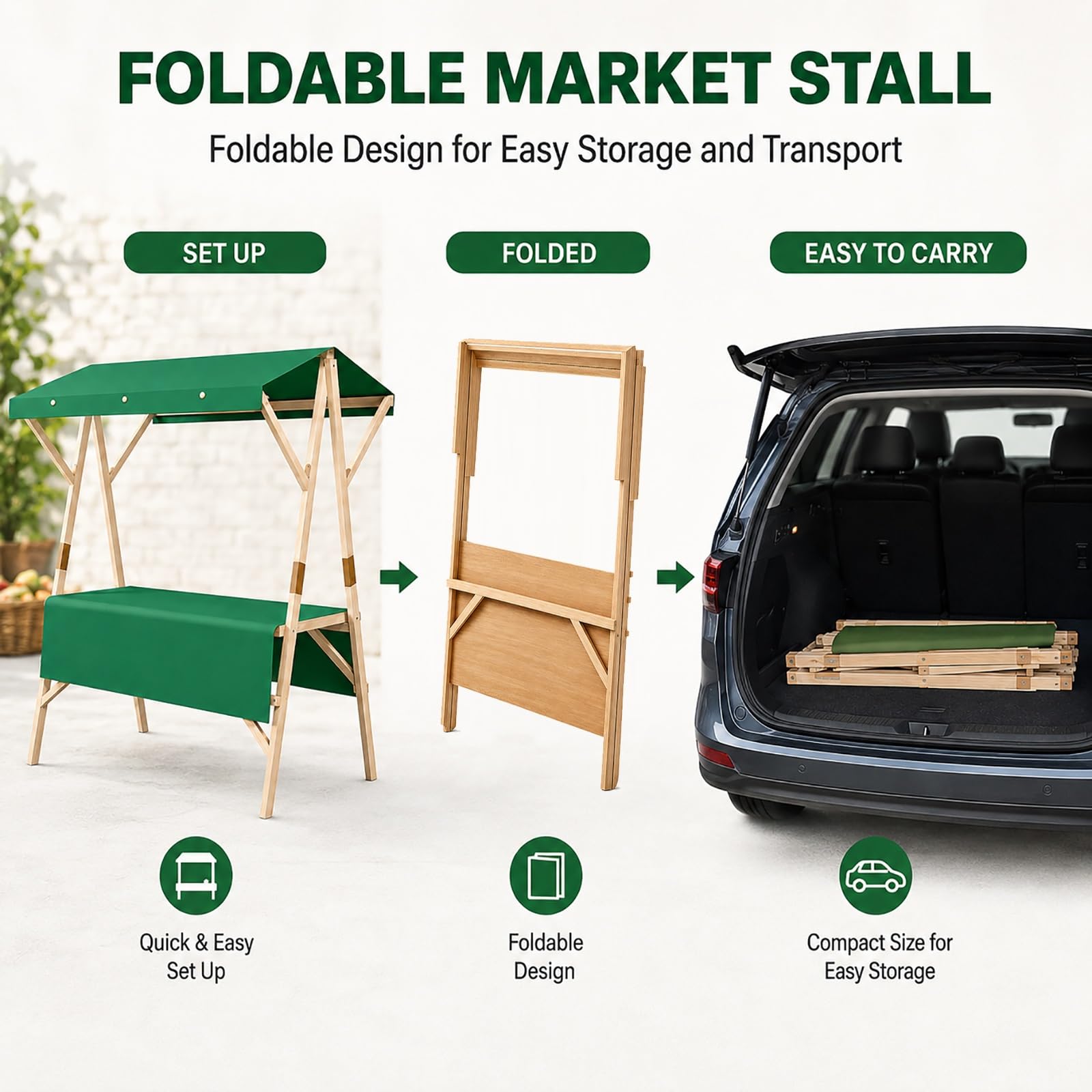 Carrello portatile con ruote, pieghevole, per mercati, eventi e cabine degli agricoltori all'aperto, display da 47 pollici per frullati, limonata e altro
