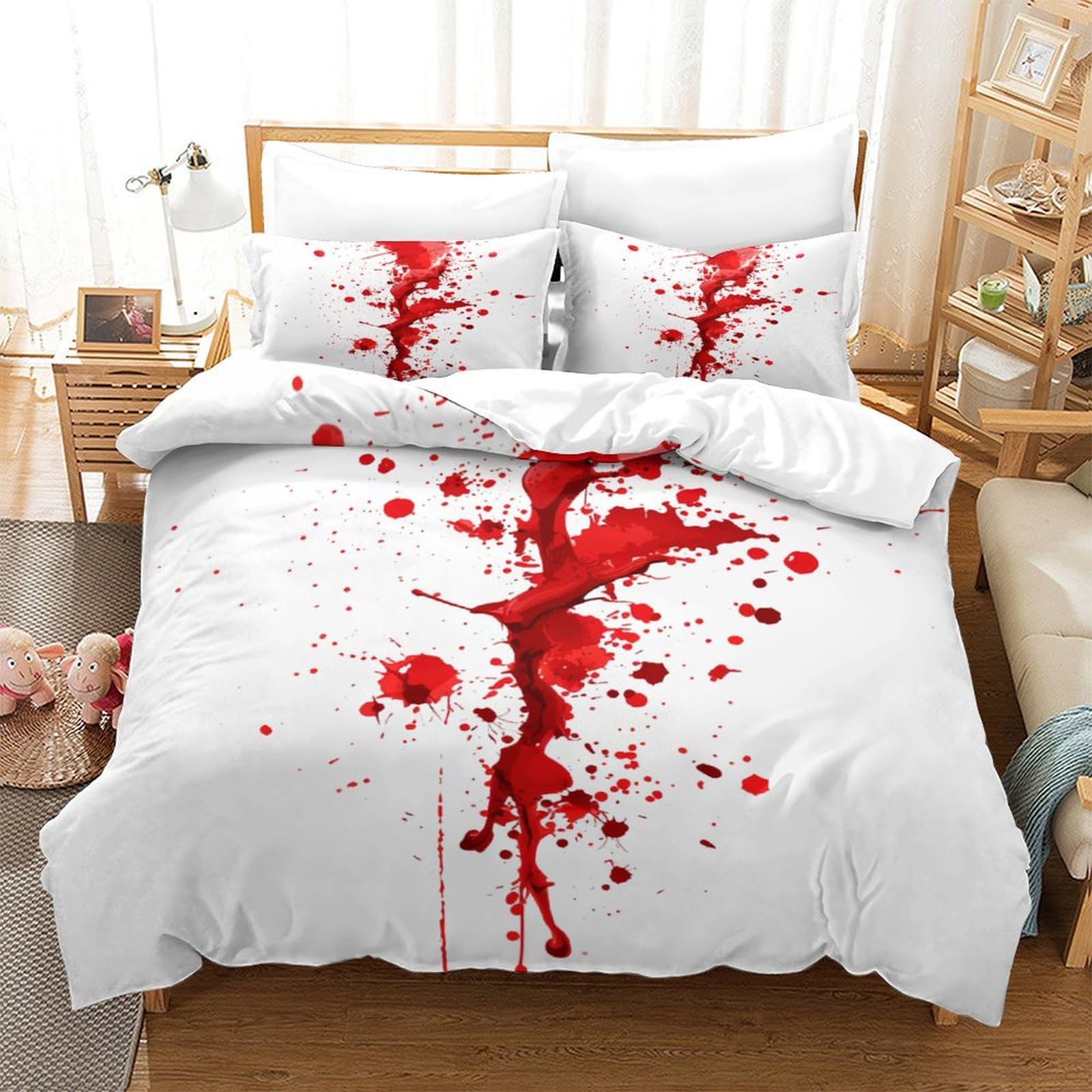 P1S9U7W5Y 3D Printed Blood Stain Duvet Cover Set 3pcs Microfiber Blood Splatter Bedding Set Double（200x200cm）