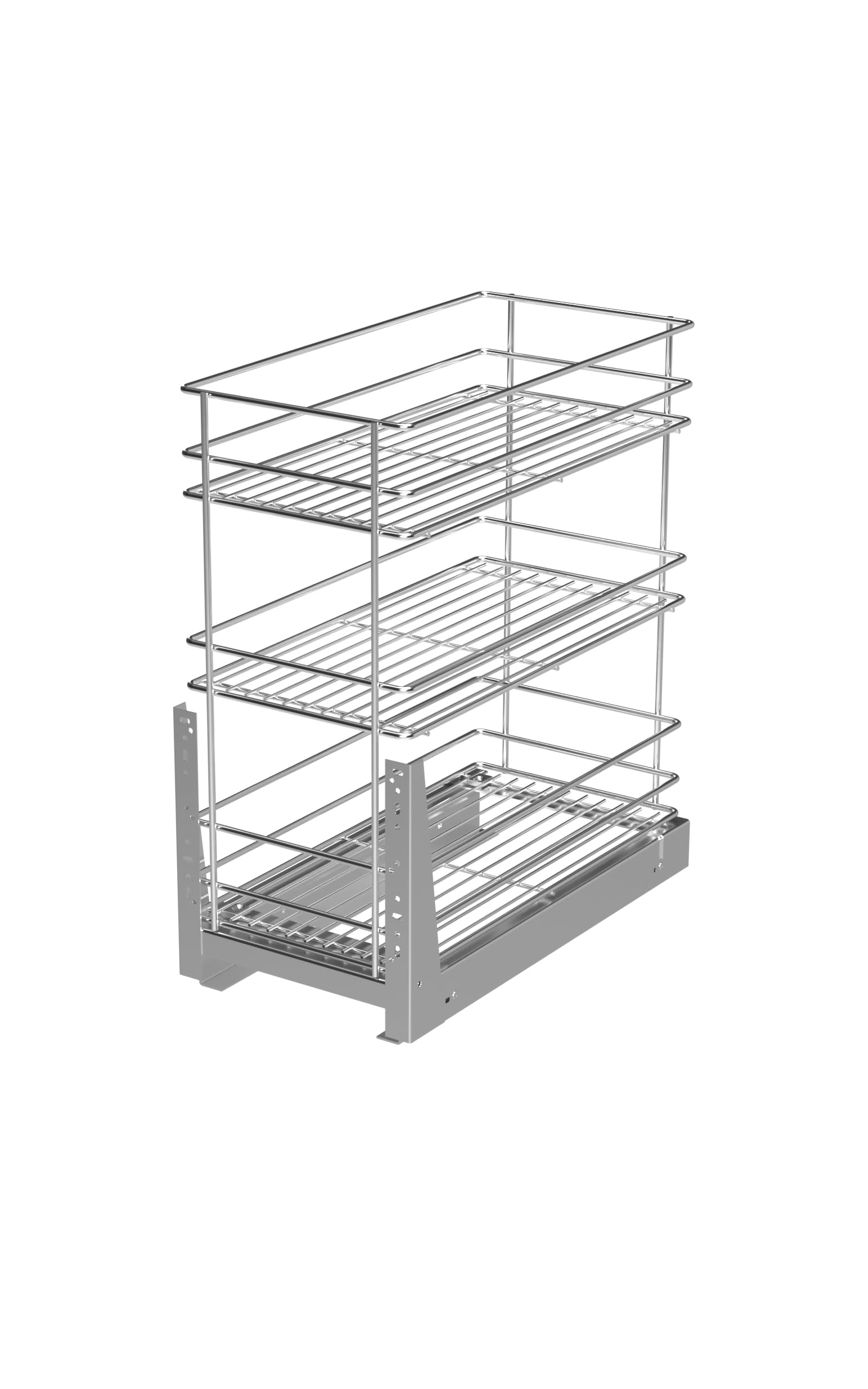 JSF COMPONENTS Pull Out Soft Close Kitchen Storage Unit Larder Base Mounted 3 Level W-2312 600 mm (item width 550 mm) Silver