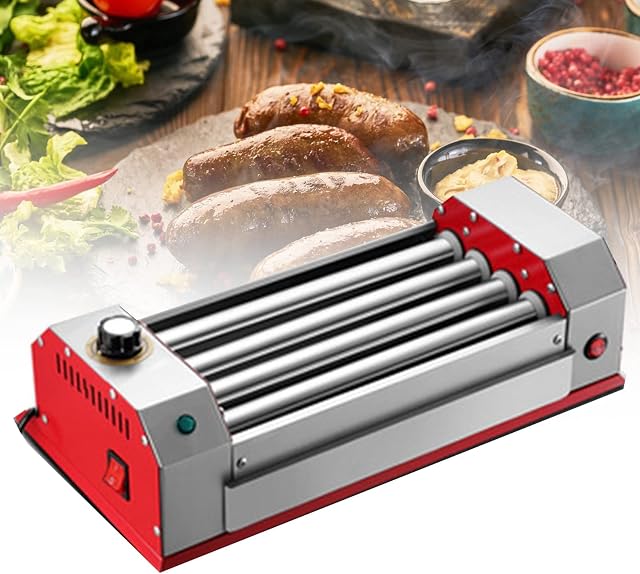 Luckyzl 750w Constant Temperature Hot Dog Grill, Stainless Steel Barbecue Machine, 0-250° Temperature Control, 360° Smokeless Quick Roast, with Stainless Steel Heat Rollers (Size : 4 tubes)