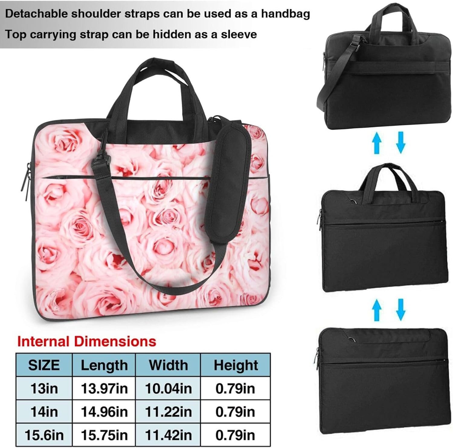 Roses Print Laptop Shoulder Bag Messenger Bag Notebook with Accessories Pocket 13/14/15.6 inch