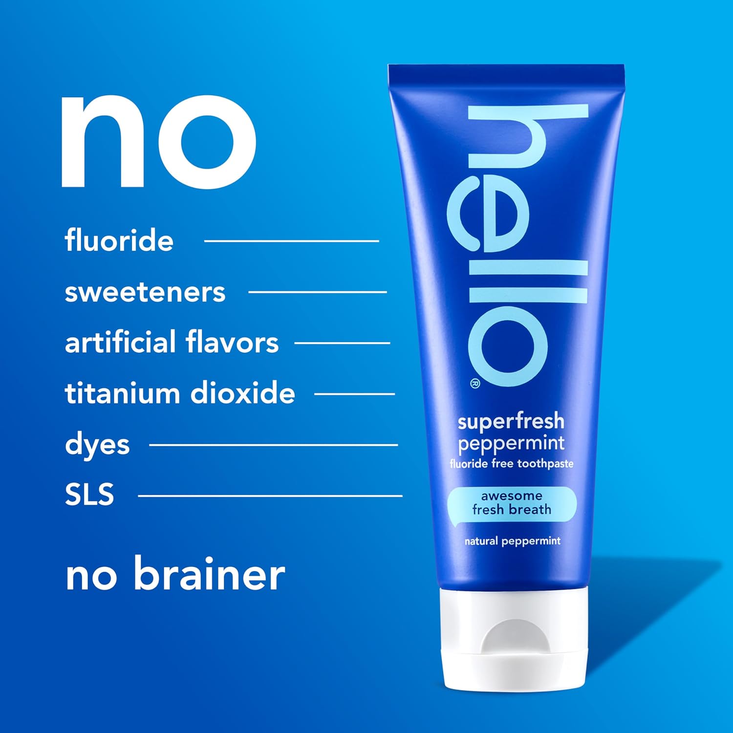 Hello Superfresh Natural Peppermint Fluoride Free Toothpaste for Bad Breath, 5 Oz, Minty Bad Breath Toothpaste, SLS Free, Vegan, Helps Whiten Teeth by Removing Surface Stains (Pack of 3)