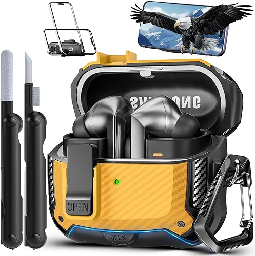 Miniatura 8 de Lock Fit Diseñado para Samsung Galaxy Buds3 FE (2025) / Buds3 Pro (2024) / Funda Buds 3 (2024), con kit de limpieza Cuerpo completo Diseño de