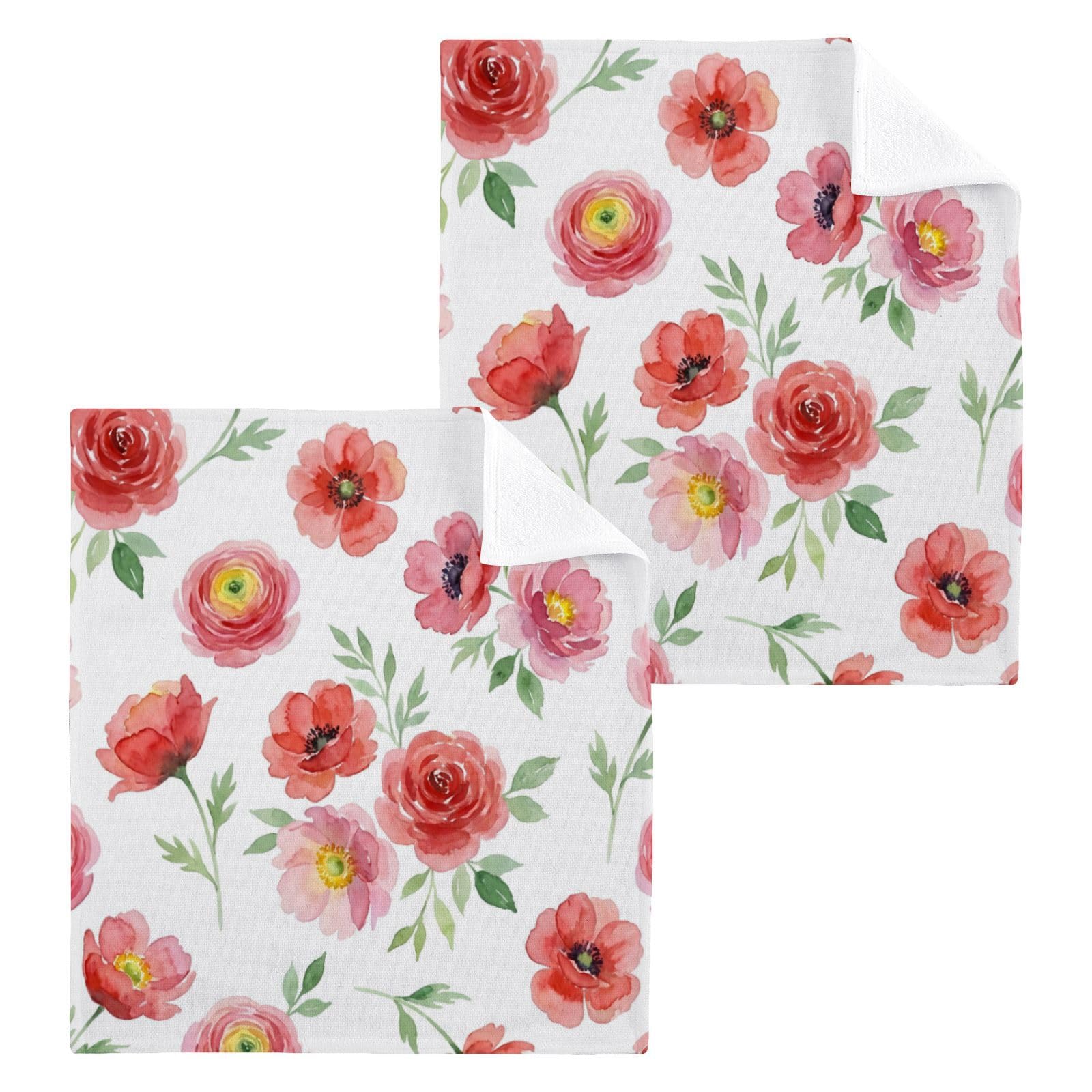 BOESI Watercolor Flower Pattern 12x12in Cotton Washcloth,Face Towel