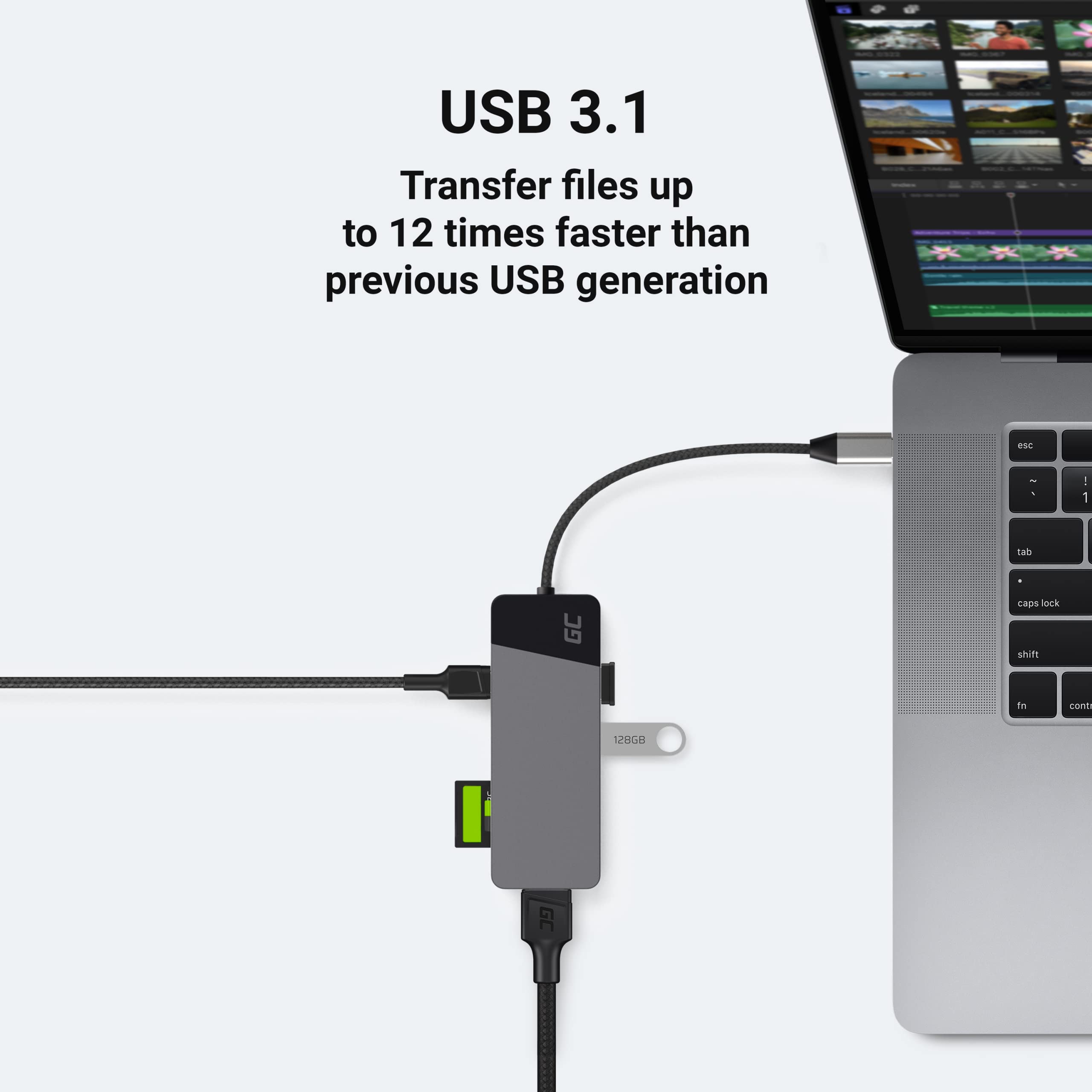 Adattatore, Stazione docking HUB USB-C PD 85W GC Connect 7in1 (3x USB-A 3.1 HDMI 4K 60Hz SD microSD) per Apple MacBook M1/M2, Lenovo ThinkPad X1, Asus ZenBook, Dell XPS, Supporto Samsung DeX