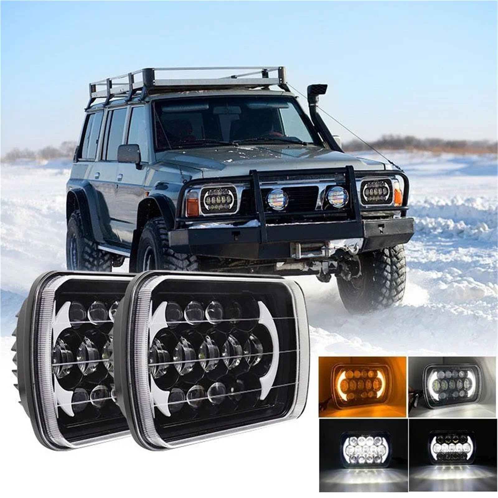 Fari Anteriori Faro Anteriore LED Quadrato 7x6'' 5x7 Pollici Halo Hi-Lo Per Jeep Per Cherokee XJ Per Wrangler YJ Fuoristrada Camion H6054 H5054(1 piece black B)