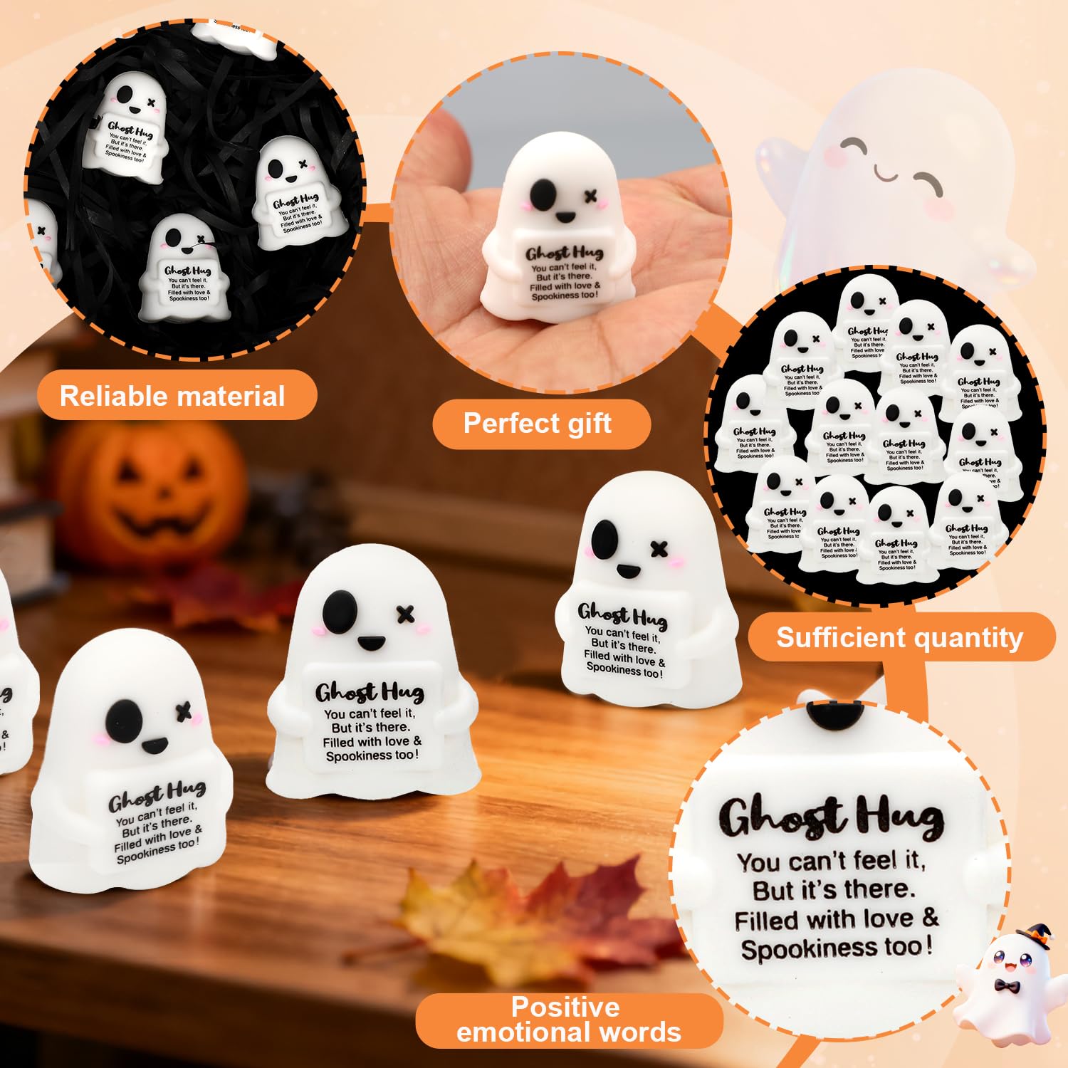 48pcs Mini Resin Positive Ghosts, PVC Cute Small Ghosts Statues Figurines with Printed Slogan Funny Tiny Support Toys Suitable for Home Office Halloween Party Decoration - Image 4