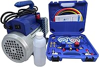 Angchun 1/4 HP 3.5 CFM AC Vacuum Pump & Manifold Gauge Set Kit with Hoses for R134a R12 R22 R502 Auto HVAC Systems
