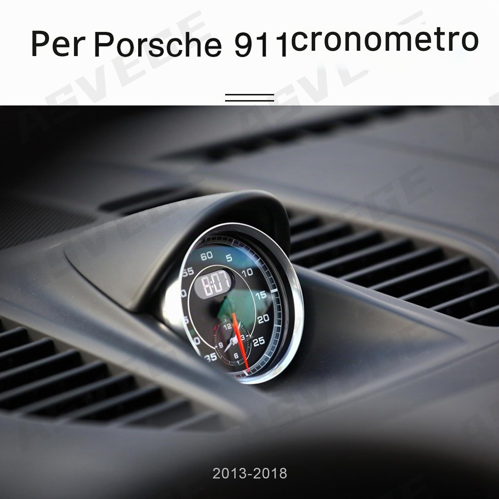 Sport Cronometro Cronometro Pannello per Porsche 911 991 2013-2019, Copertina nera e orologio nero