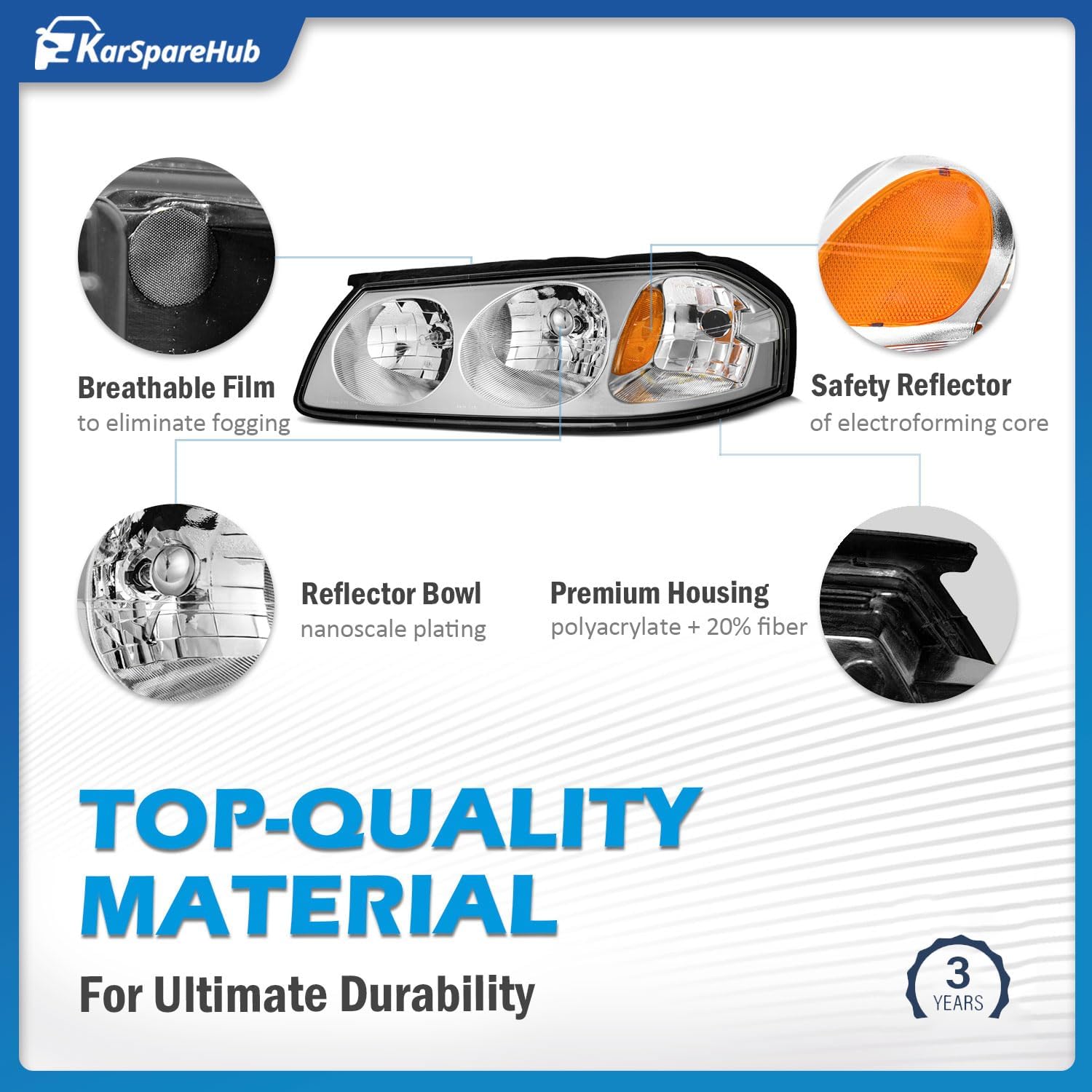 Headlights Assembly with Bulbs for 2000-2005 Chevy Impala Headlamp Replacement Chrome Housing Amber Reflector Driver & Passenger Side