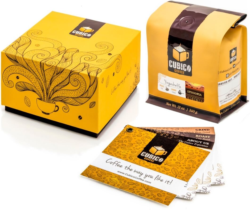 Ethiopia Yirgacheffe Coffee - Ground Coffee - Freshly Roasted Coffee - Cubico Coffee - 12 Ounce (Single Origin Ethiopian Coffee) - Gift Box